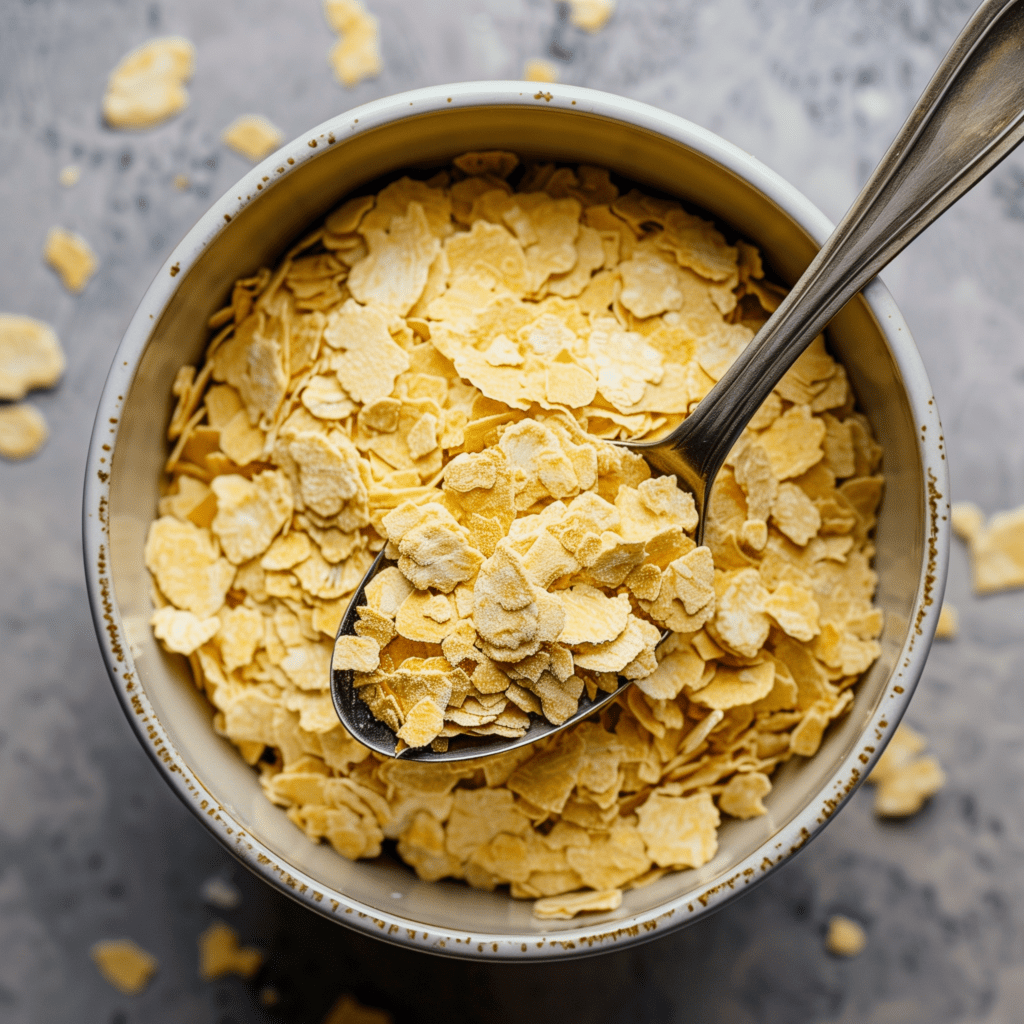 A bowl of nutritional yeast flakes with a spoon