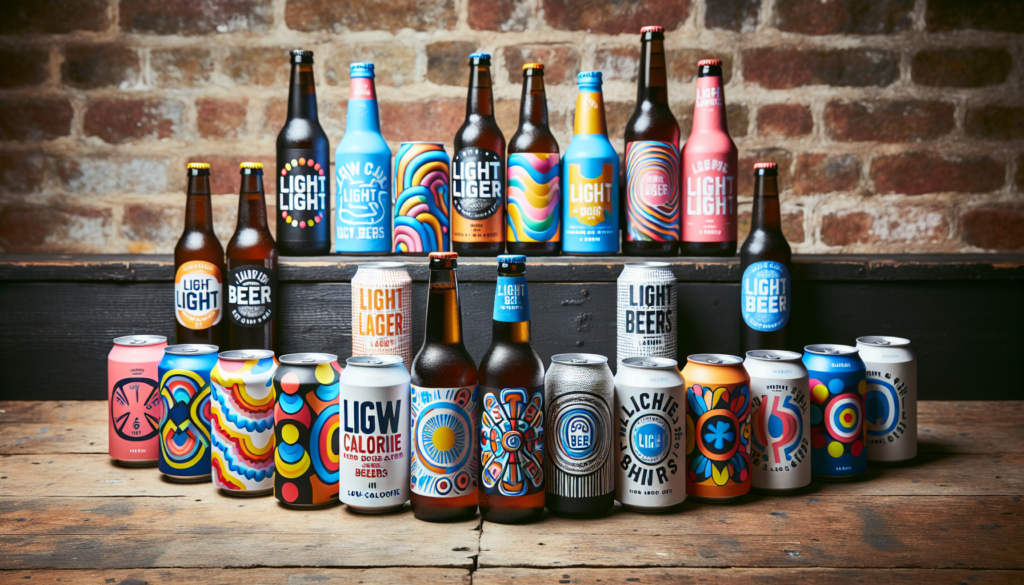 Illustration of a variety of low-calorie beer options