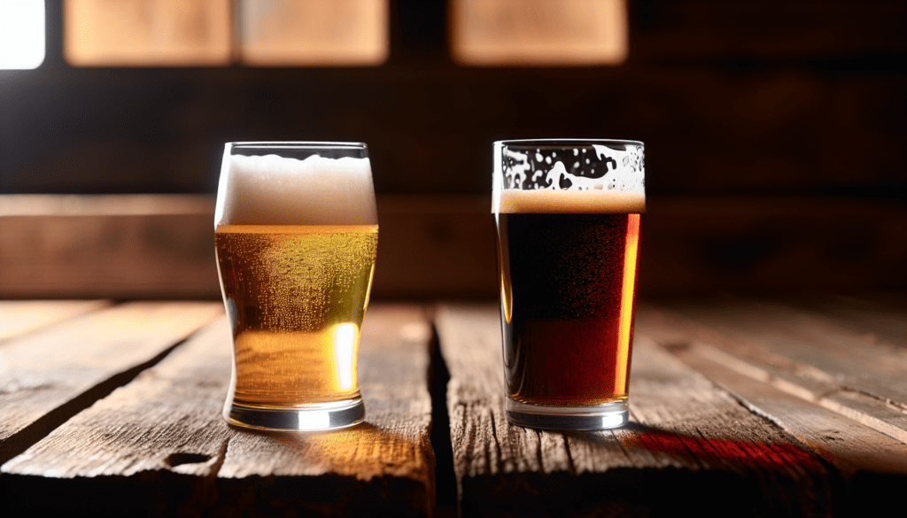 Photo of a glass of light beer next to a full-bodied beer