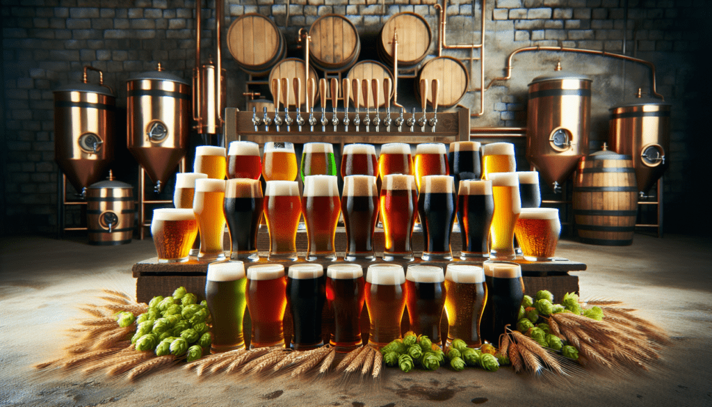 Illustration of various beer types and brewing process