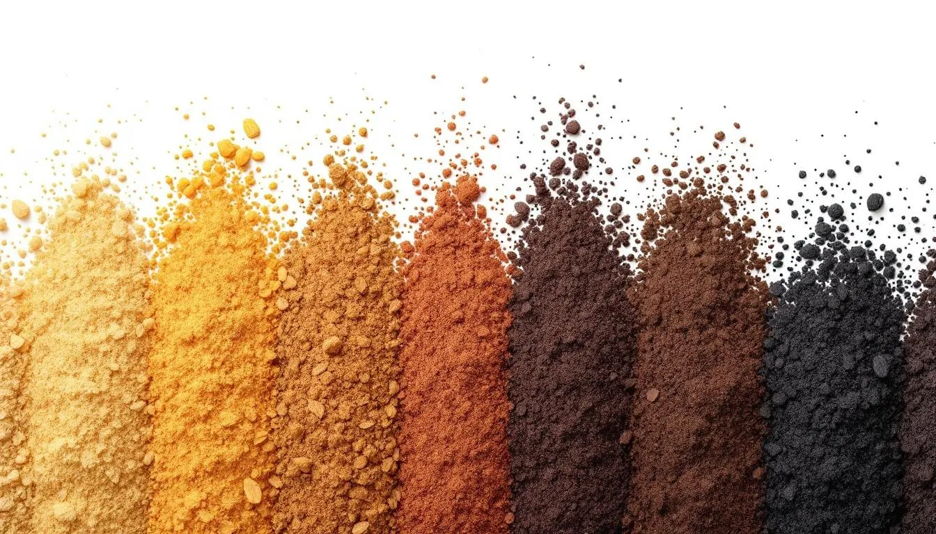 The image showcases a close-up comparison of various Munich malts, illustrating a gradient of colors ranging from light amber to dark brown. This visual representation highlights the rich malt flavors and caramel sweetness characteristic of Munich malts used in traditional dunkel beer styles.