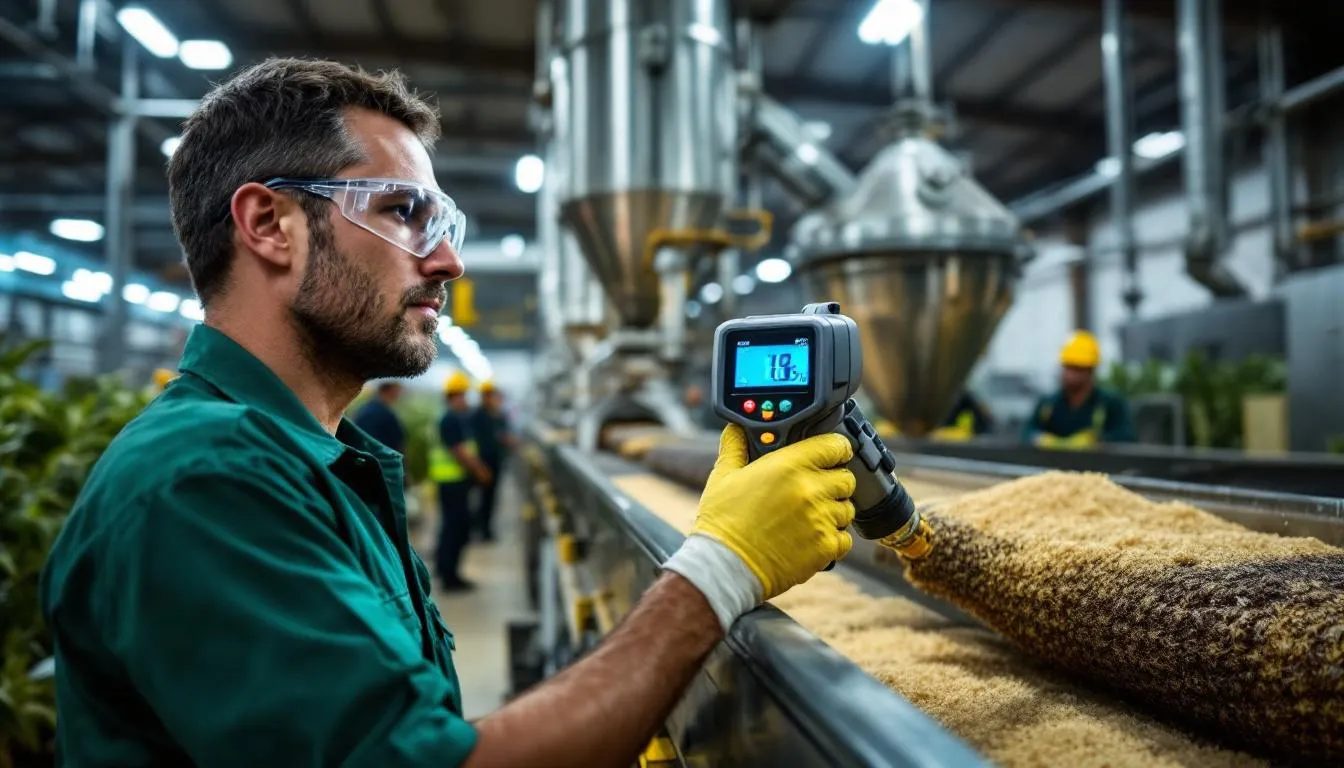 The image showcases various industrial settings where brix measurement is utilized, featuring tools like refractometers and calculators for obtaining sugar readings. Different applications illustrate the conversion of brix to gravity and ABV, emphasizing the importance of accurate measurements in processes involving water and starting ingredients.