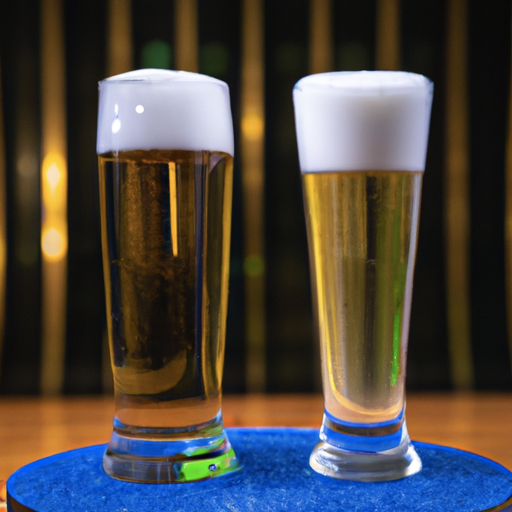 An image showcasing the difference between pilsner and lager with a side-by-side comparison of their color, foam, and clarity.