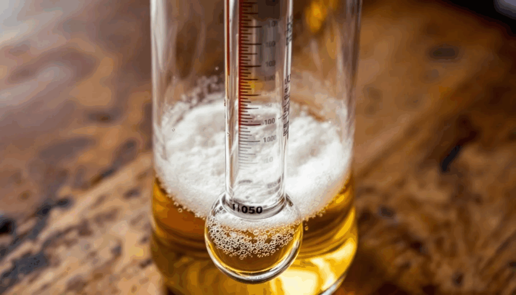 A beer hydrometer is a cylindrical glass instrument used to measure the specific gravity of liquid, which helps in calculating the alcohol by volume (ABV) and final gravity readings during the fermentation process. It floats in the wort, indicating the density and sugar content, essential for home brewing and estimating the percentage of alcohol in the finished beer.