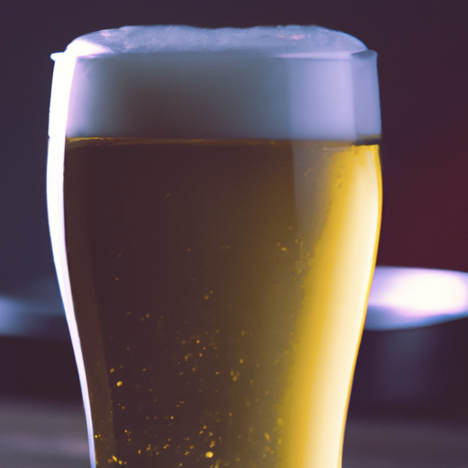 A glass of pilsner beer with a foamy head