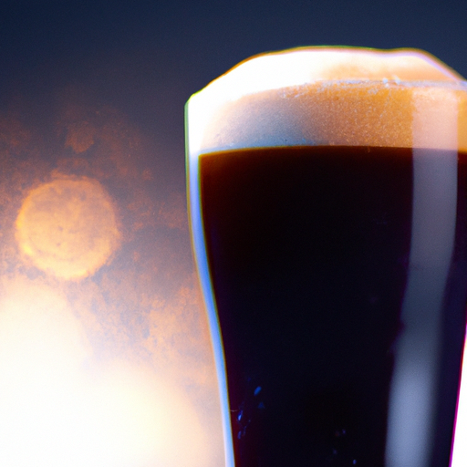 A glass of dark lager beer with a foamy head