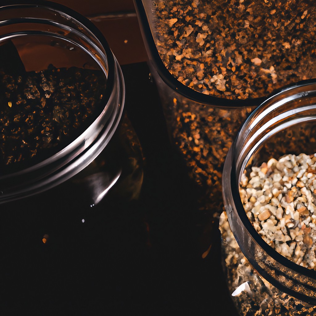 A picture of a beer brewing process with malted barley, lager yeast and other ingredients used to make beer